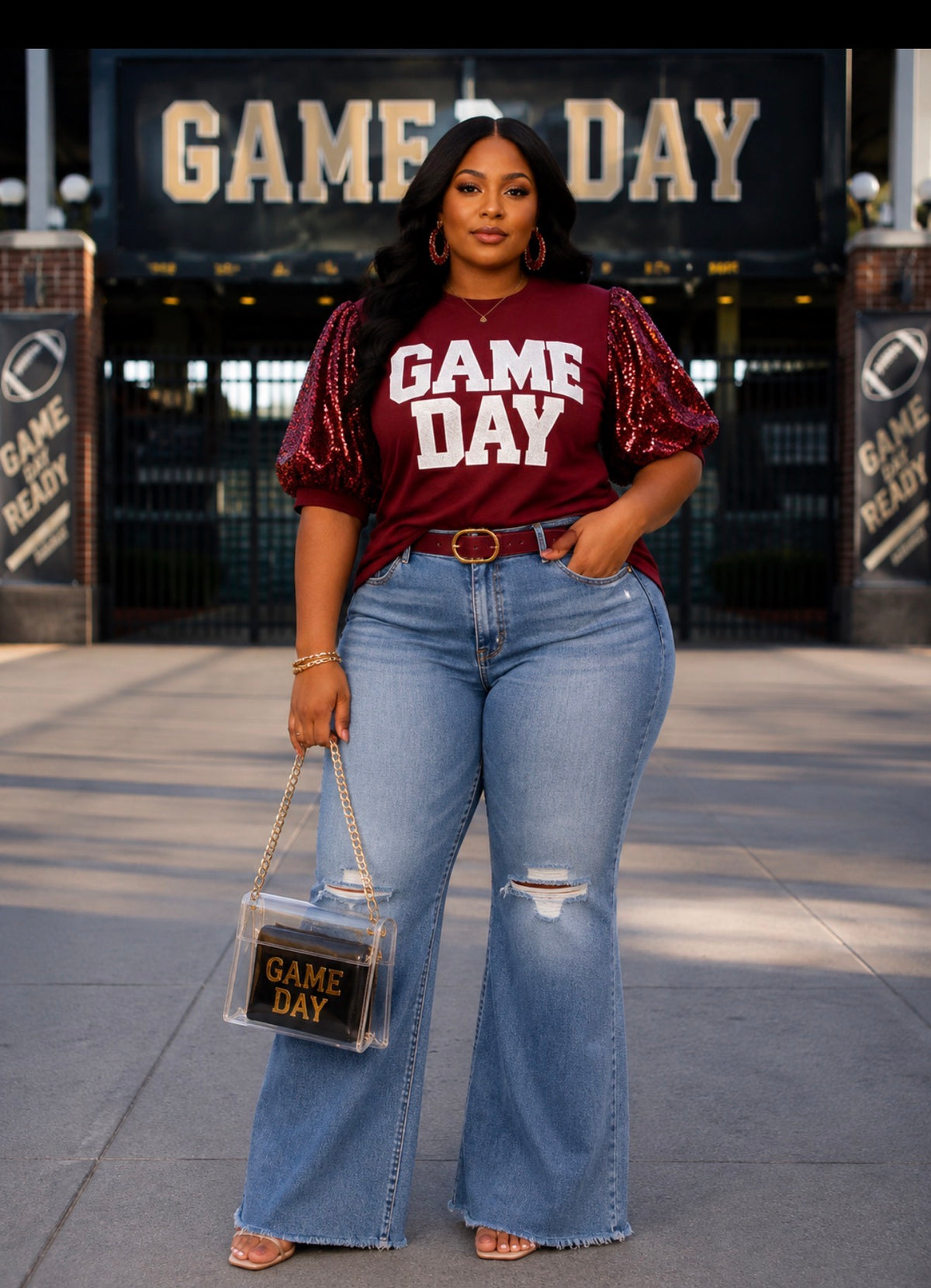 Game Day Sequin Bubble Sleeves Top